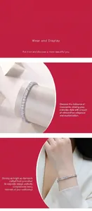 Close-up of S925 silver Moissanite bracelet showing brilliant shine and model wearing detail.