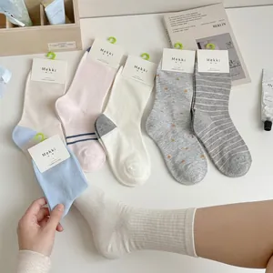 Comfortable mid-calf combed cotton socks with cute cartoon patterns for women, one size