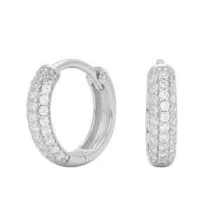Elegant S925 sterling silver hoop earrings with three rows of pavé cubic zirconia.