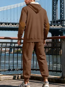 Ensemble sweat à capucha jacquard marron décontracté et pantalon de sport pour homme