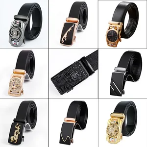 Collection of men's leather belts with various automatic buckle designs