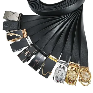 Detailed view of various metal buckles on stylish black decorative belts for women