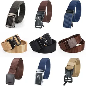 Detailed collection of men's tactical nylon belts with various quick-release buckles