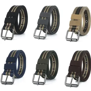 Set of 6 durable canvas belts with stylish striped patterns and classic metal pin buckles