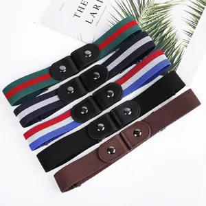 Detailed view of women's elastic stretch belts in various colors with snap closures.