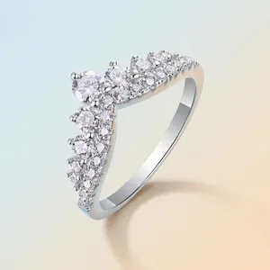Elegant V-shaped S925 silver chevron ring with sparkling round moissanite stones