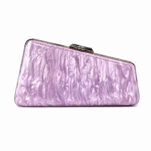 Lavender acrylic evening clutch with pearlescent marble texture and metal clasp