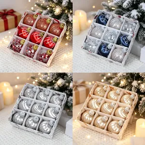 Christmas Balls Baubles Ornaments Plastic Foam Satin Thread Glitter Painted Transparent Festive Home Holiday Tree Decor