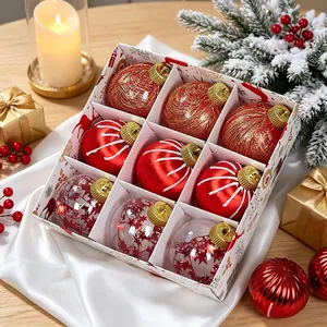 Assorted 8cm Christmas ball ornament set in red, gold, and clear festive designs