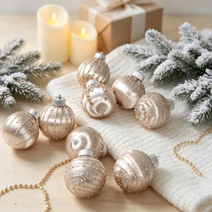 Elegant champagne silk thread Christmas ball ornaments for holiday tree decoration