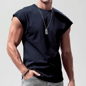 Premium men's navy blue sleeveless muscle tank top with a relaxed fit for summer