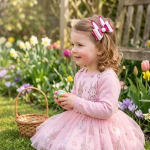 Gros plan d'une barrette à paillettes en forme d'oreilles de lapin de Pâques pour fille