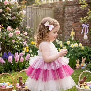 Pince à cheveux de Pâques à paillettes roses avec poussin portée dans un jardin