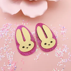 Magnifiques barrettes à cheveux lapin de Pâques à paillettes rose et jaune pour enfants