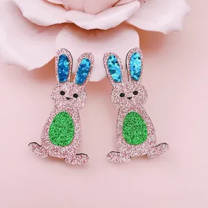 Détails de barrettes lapin de Pâques à paillettes avec des textures colorées