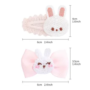 Spécifications détaillées de taille pour pinces à cheveux lapin de Pâques et nœuds roses.