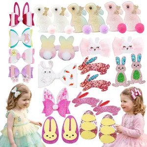 Pinces à Cheveux Lapin de Pâques Avec Pompon Paillettes Brillantes Lapin Barrettes Douces Pince Bec de Canard Accessoires Cheveux pour Enfants Filles