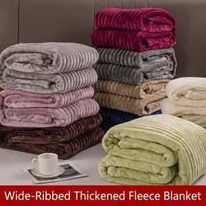 Manta De Felpa Gruesa Suave Imitación Pelo De Conejo Terciopelo De Leche Cálida Acogedora Rayas Relieve Gofre Para Cama