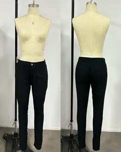 Detailed front and back views of classic black slim fit stretch jeans for women