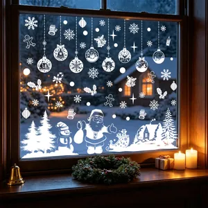 Decorative Christmas white static window decals set with Santa Claus and snowflakes