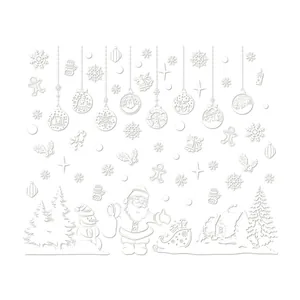 White Christmas static window clings featuring Santa, snowman, and snowflakes for glass.