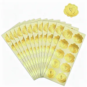 Gold metallic wax seal heart stickers for elegant gift wrapping and envelope sealing