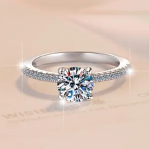 Close-up of an elegant S925 sterling silver ring with sparkling moissanite stone