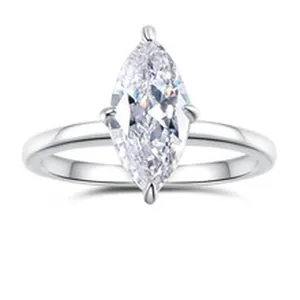 Detailed view of marquise cut moissanite gemstone set on s925 sterling silver band