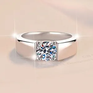 Macro view of a shimmering moissanite gemstone set in a flat s925 silver ring band