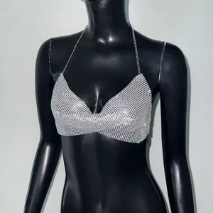 Détail d'un haut licou en maille métallique à strass argentés pour les fêtes