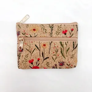 Detailweergave van dubbellaags kurken etui met kleurrijke bloemenprint