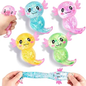 Dehnbare Axolotl-Squishy-Spielzeuge in verschiedenen Farben mit Glitzer und Sirup
