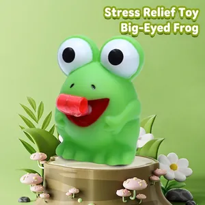 Creative green squeeze frog toy with funny tongue-out action for stress relief and venting