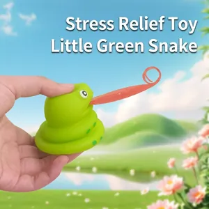 Detail of green snake squeeze toy sticking its pink tongue out for stress relief