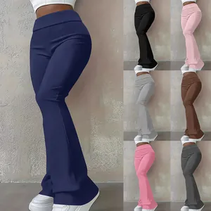 Women High Waist Flare Leggings Solid Color Stretchy Bootcut Yoga Pants Casual Slim Fit Sporty Long Trousers For Ladies