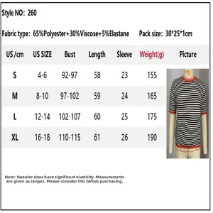 Detailed size chart for women's striped color-block short sleeve casual sweater