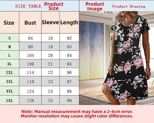 Guide des tailles pour robe à fleurs à manches courtes avec mesures détaillées