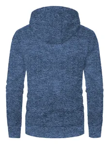 Vue arrière d'un sweat à capuche en maille chinée bleue pour hommes, détails.