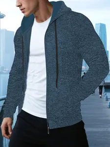 Veste à capuche zippée pour homme en maille jacquard bleue, style décontracté