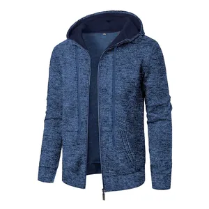 Cardigan à Capuche Jacquard pour Hommes Full Zip Sport Fitness Décontracté Veste en Maille Chiné Manches Longues