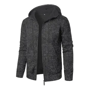Veste à capuche zippée en maille chiné gris foncé pour hommes avec poches sport