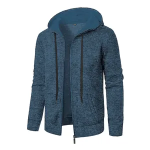 Veste à capuche pour homme en maille jacquard bleue texturée décontractée