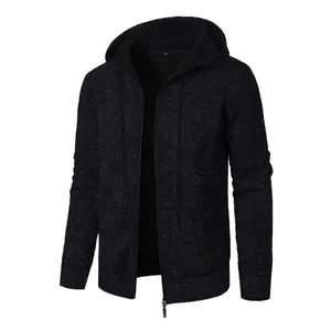 Sweat à capuche zippé pour hommes avec texture jacquard gris foncé et coupe slim