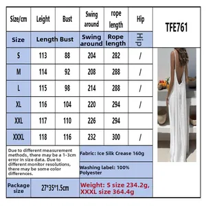 Size chart for ice silk crepe backless maxi beach dress with measurements