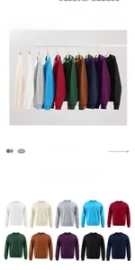 Display of various colored 380g fleece unisex round-neck sweatshirts in multiple styles