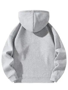 Back view of a solid grey heavyweight hooded pullover sweatshirt for women