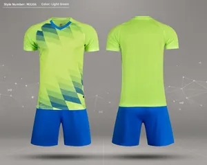 Front and back view of lime green and blue soccer jersey training set M3206