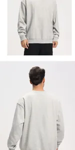 Detailed front and back view of a light grey loose functional crewneck fleece sweatshirt
