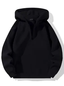 Heavy-weight solid black half-zip hooded sweatshirt for casual style and comfort