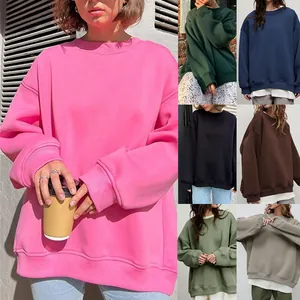 Felpa da donna oversize a girocollo in tinta unita in vari colori